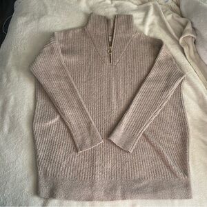 LOFT Cream Ribbed Quarter-Zip Sweater